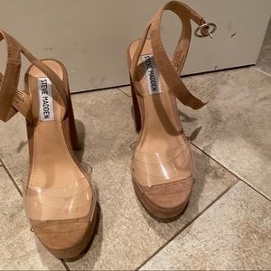 Steve Madden platform suede/nude and clear heels